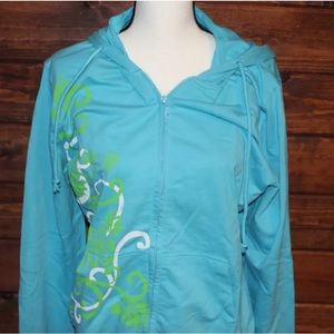 Rainforest Cafe Blue Full Zip Hooded‎ Jacket Women's Large Collectible